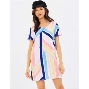 COLORBLOCK WATERCOLOR MARA TEE SHEATH SUN MINI DRESS - pink yellow blue peach